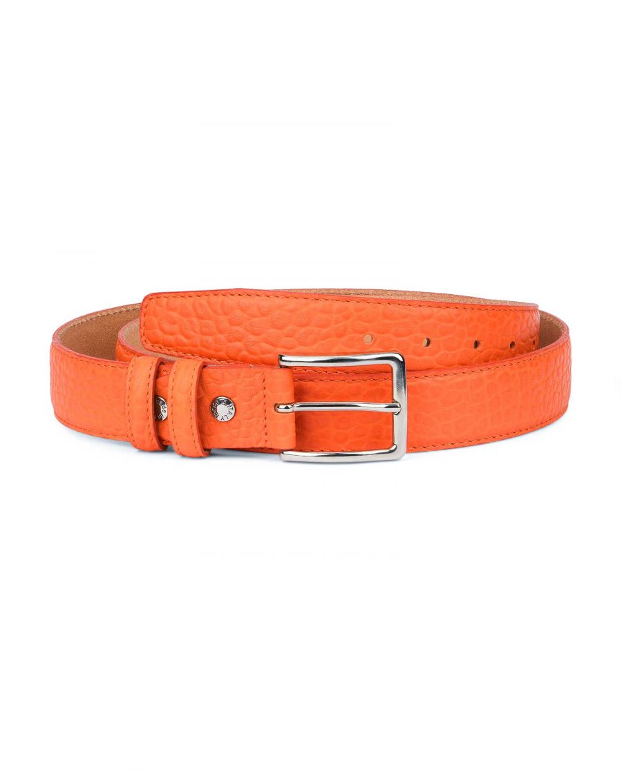 Mens-Orange-Belt-Pebbled-Italian-Leather-Capo-Pelle