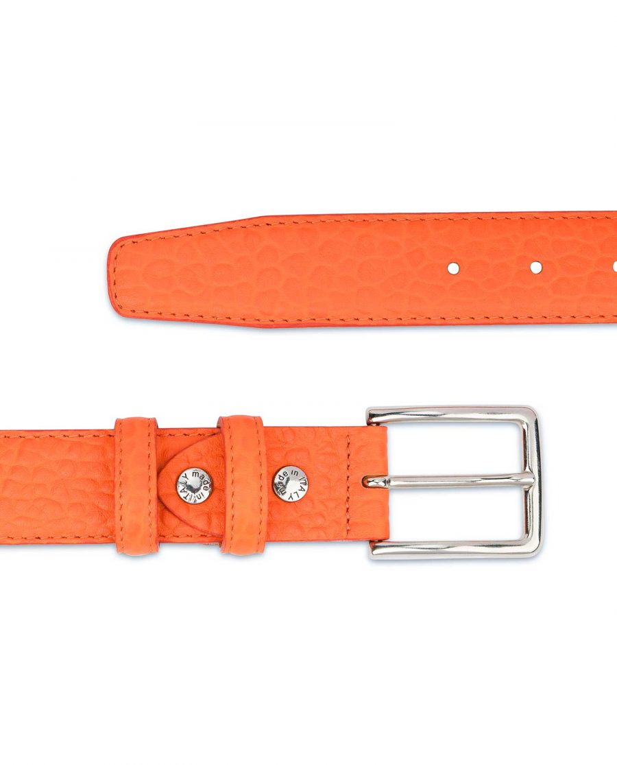 Mens-Orange-Belt-Pebbled-Italian-Leather-Limited-edition
