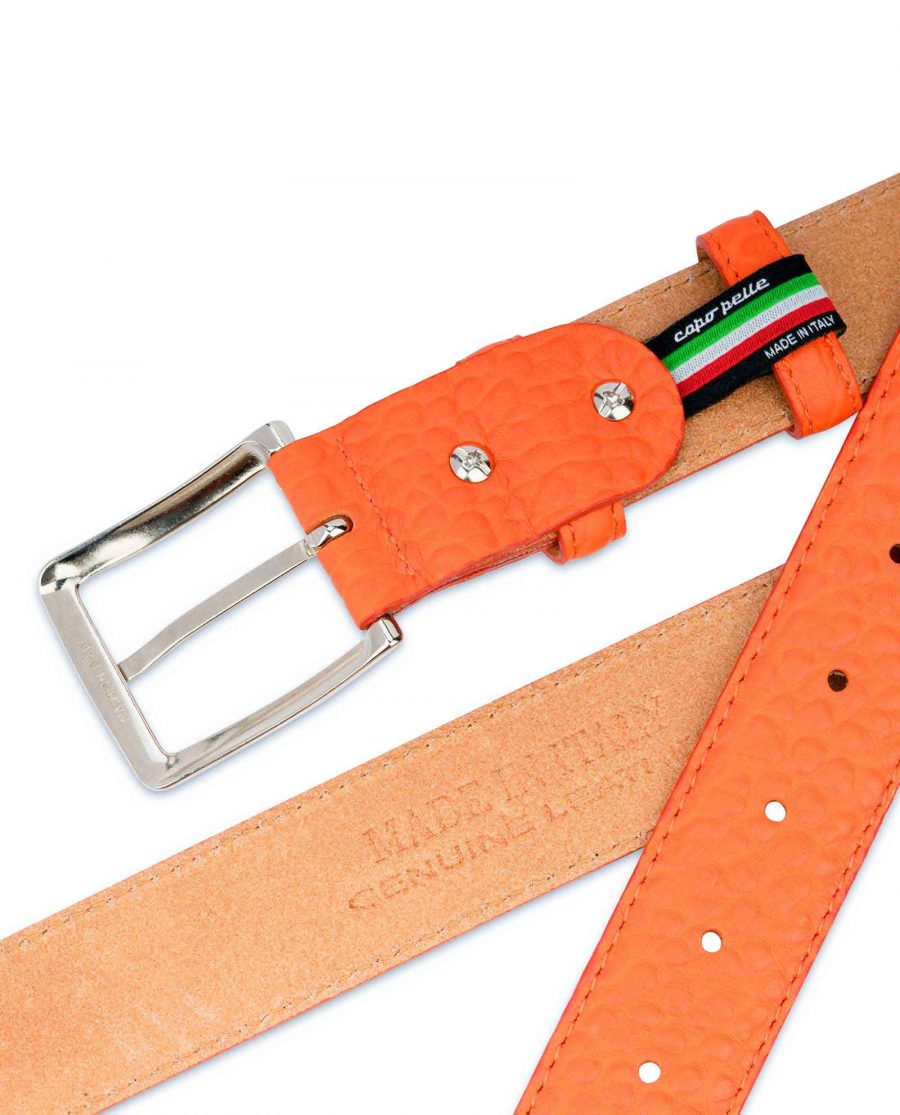 Mens-Orange-Belt-Pebbled-Italian-Leather-Luxury