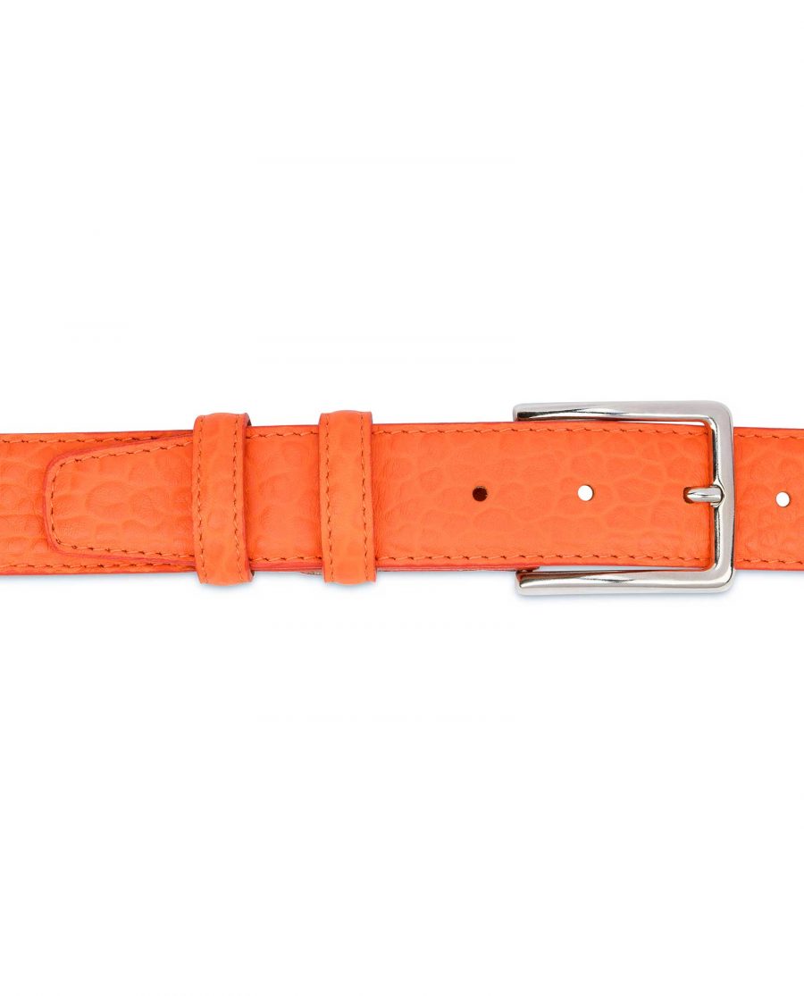 Mens-Orange-Belt-Pebbled-Italian-Leather-On-pants