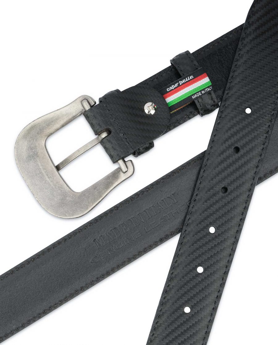 Mens-Western-Belt-With-Buckle-Black-Carbon-Genuine-Leather