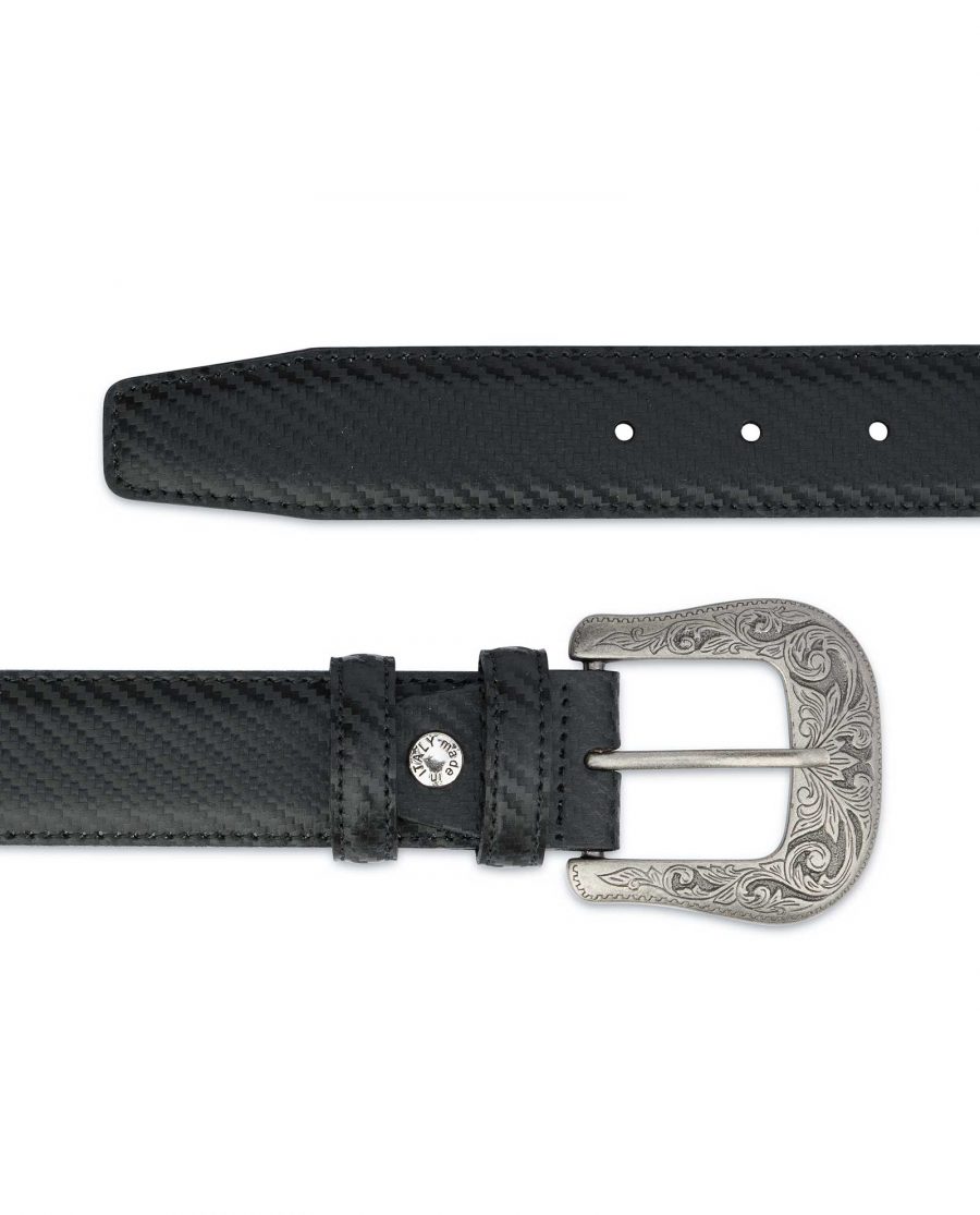 Mens-Western-Belt-With-Buckle-Black-Carbon-Italian-Leather