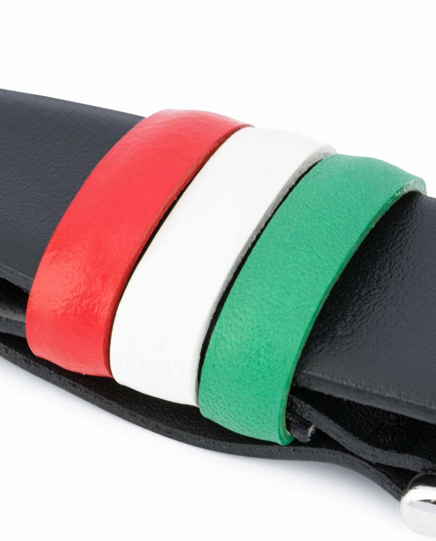 Men’s belts ITALY Flag belt Genuine leather Black smooth Italian gift ideas Belt holders