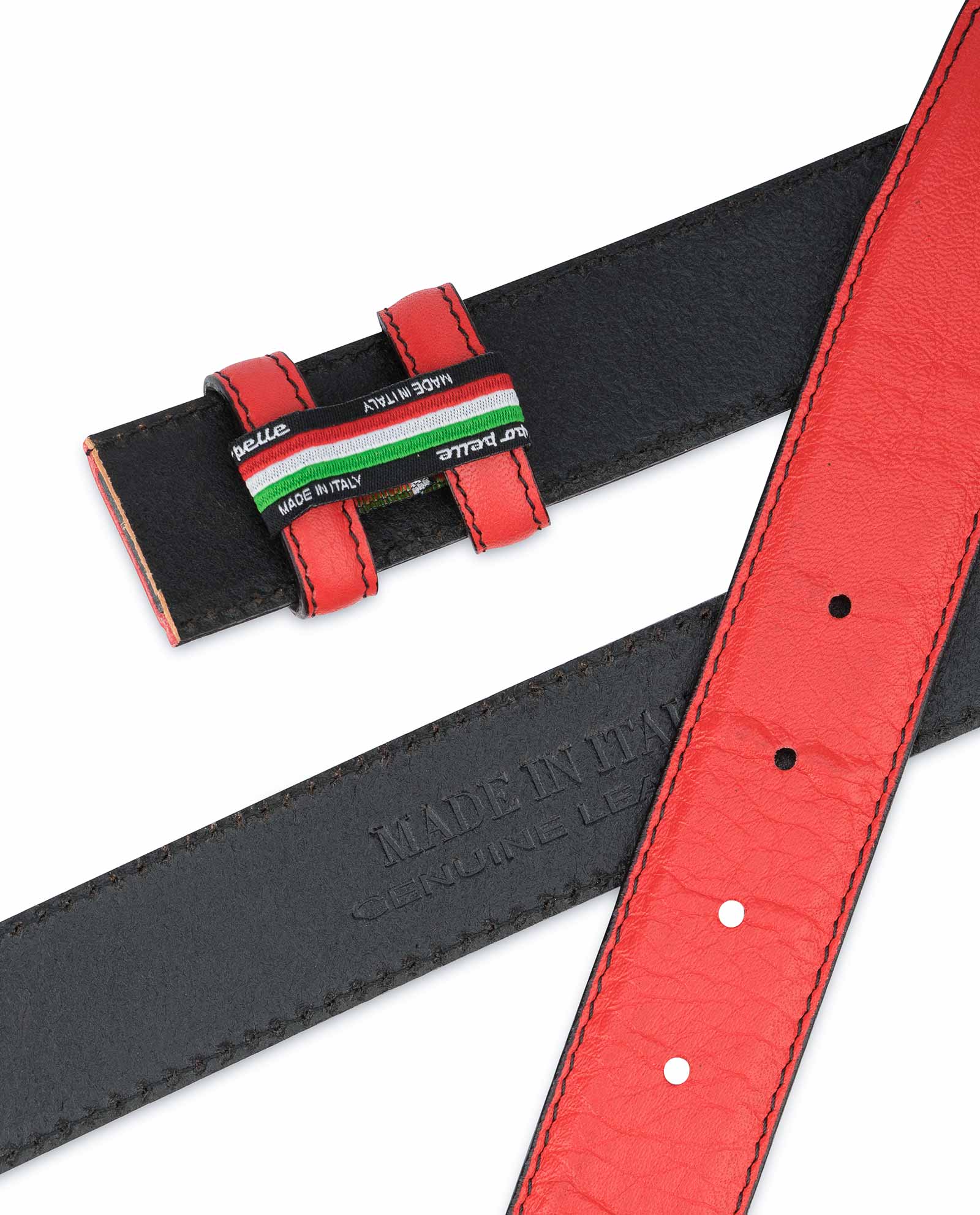 magnetic technology Red Leather Belt Clac belt no holes and no buckle needed men´s leather belt. 