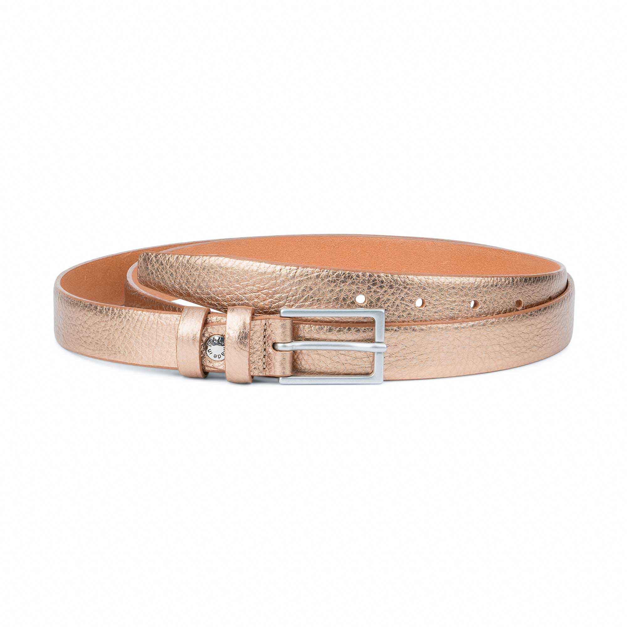Rose Gold Belt Womens Leather Belts For Dress Thin Narrow 1 inch 25 mm ...