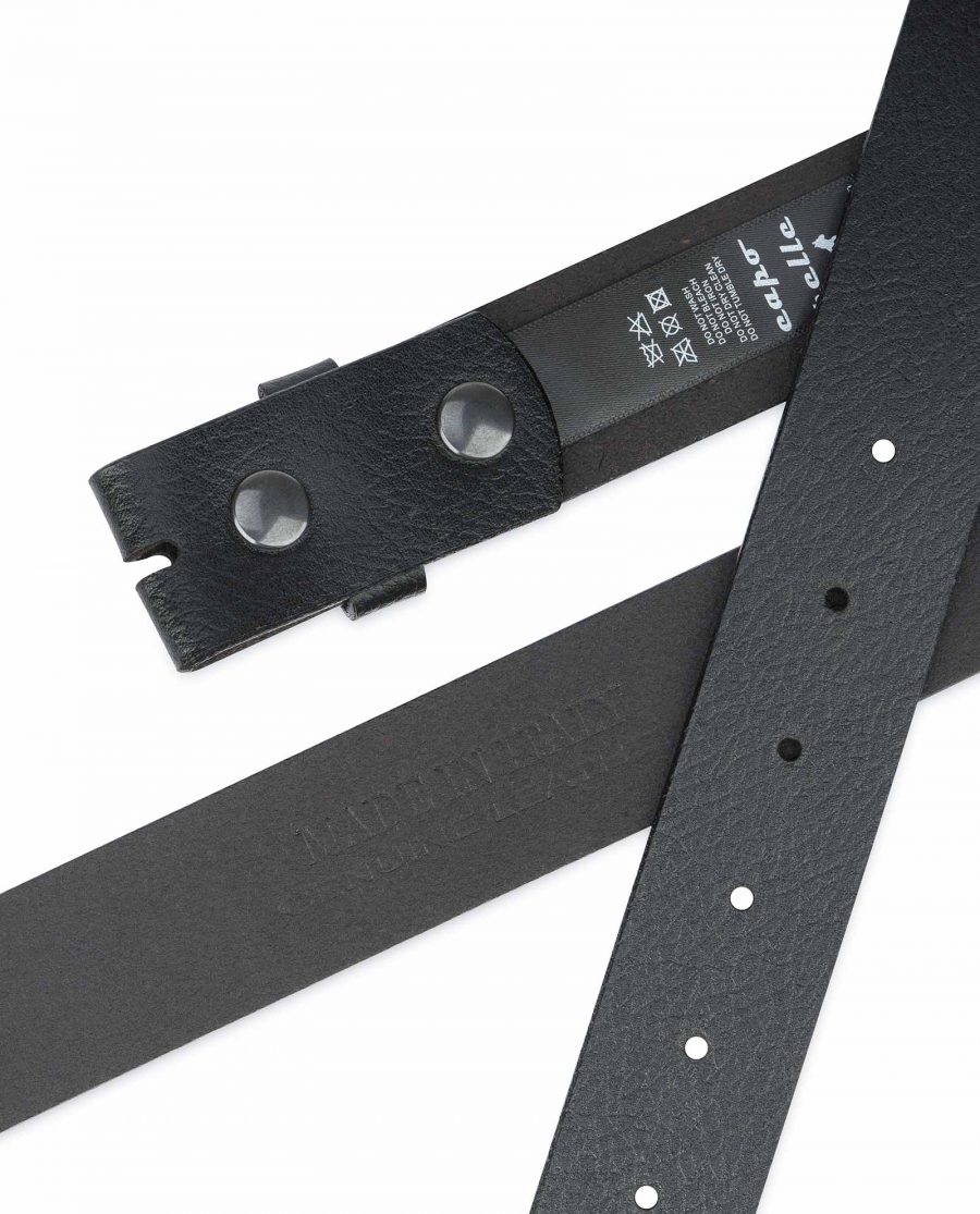 Snap On Belt Without Buckle Black Leather Strap 1-3-8-inch Genuine
