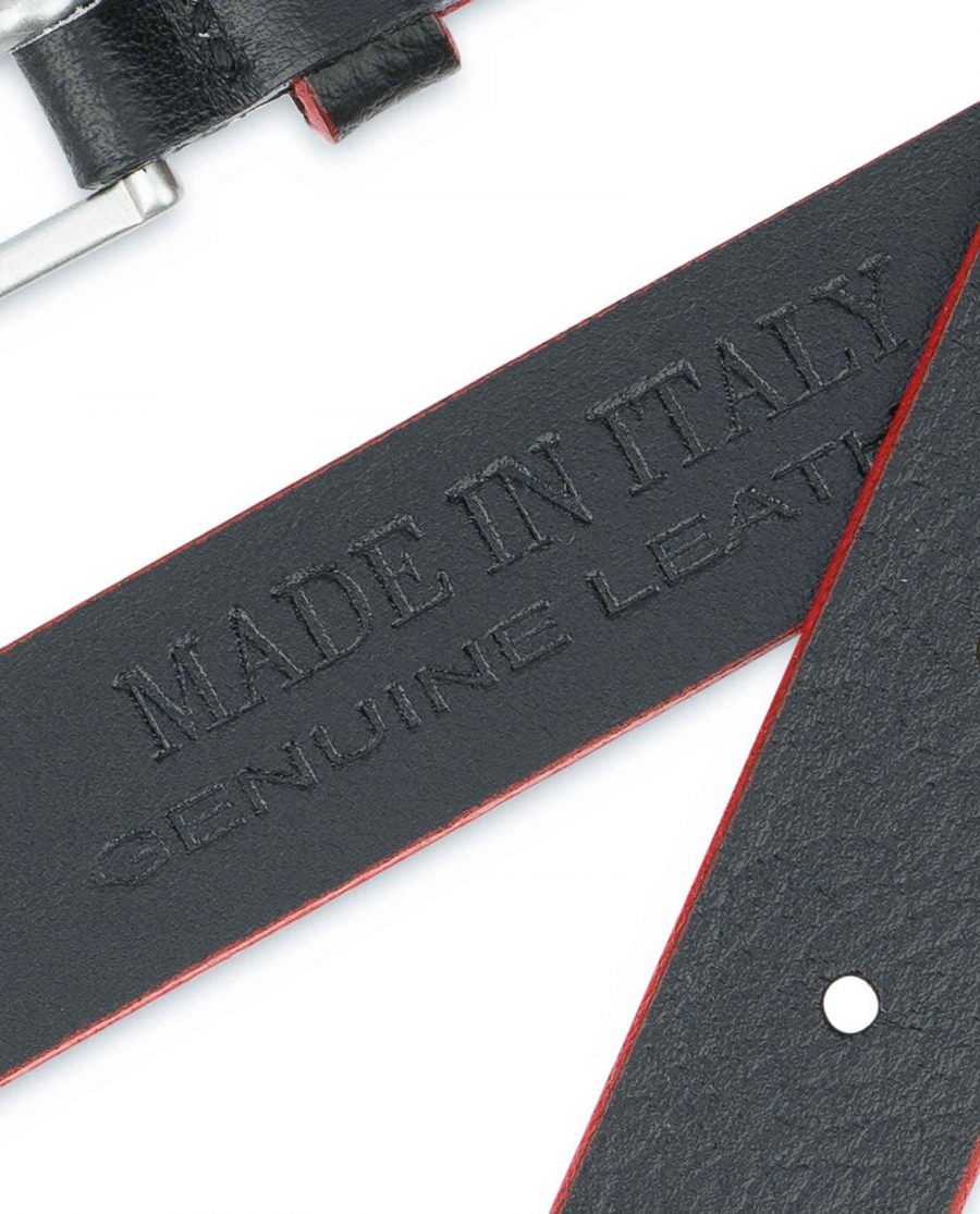 Thin-Mens-Belt-Black-leather-Red-edges-Embossed