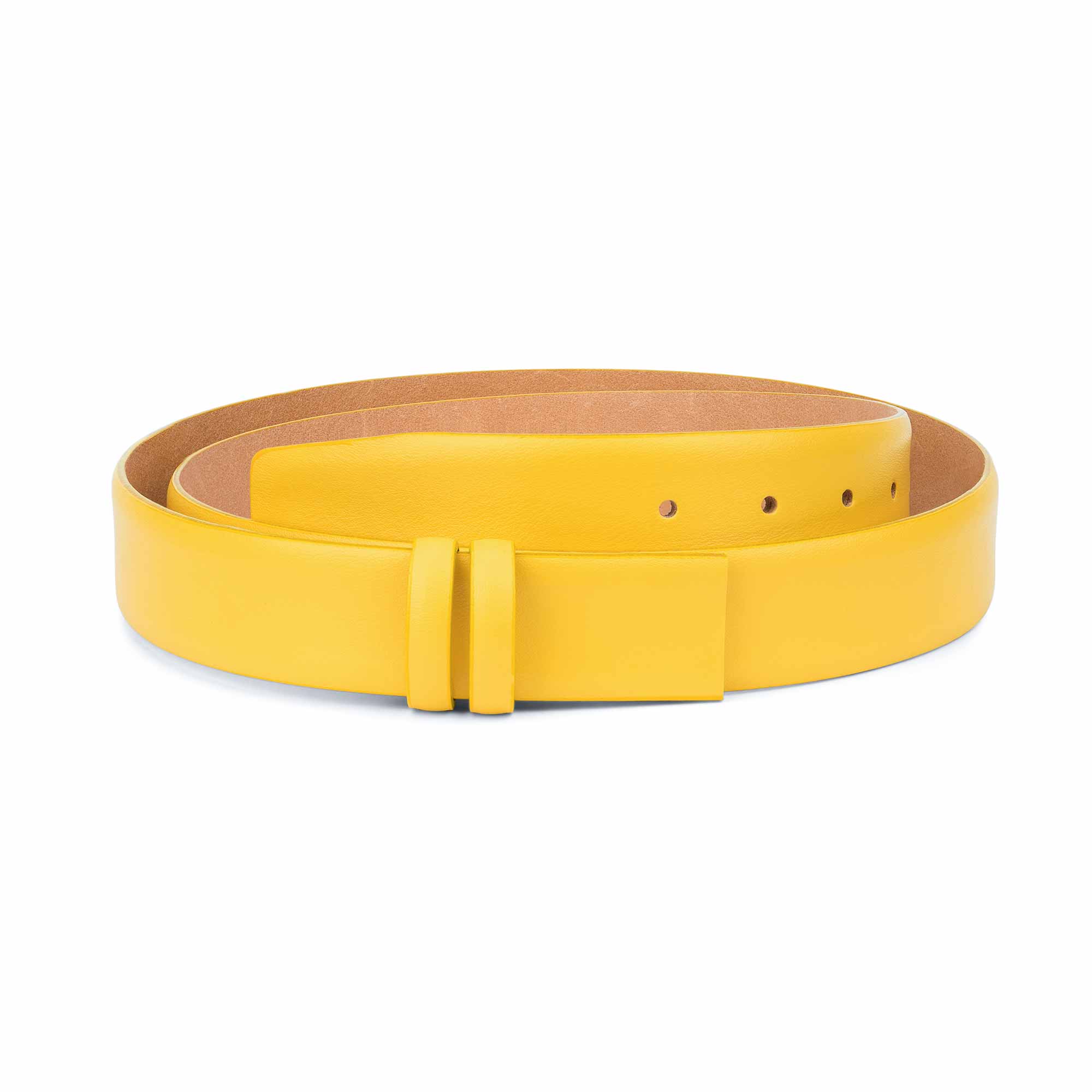 Yellow belt Mens Womens Genuine leather belt Without buckle Adjustable ...