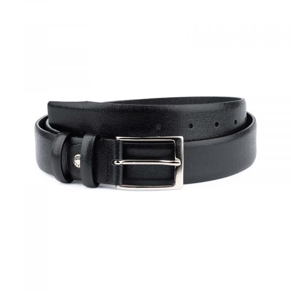 Black-Mens-Dress-Belt-Saffiano-Leather-Capo-Pelle