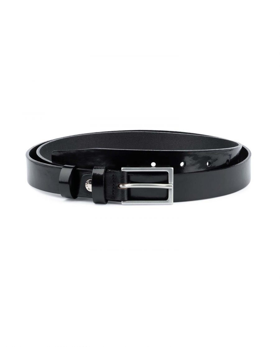 Black Patent Leather Belt Thin 1 inch Capo Pelle