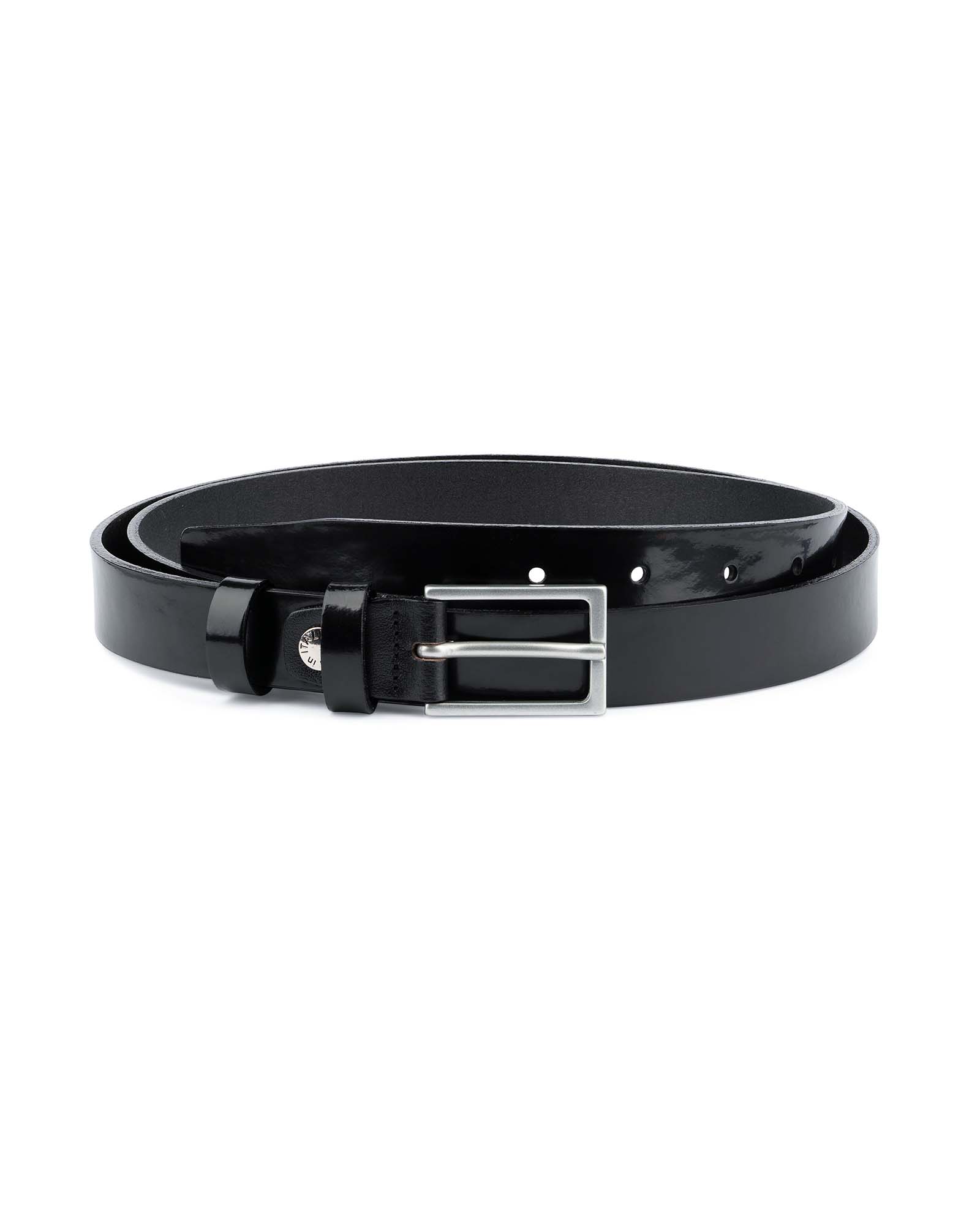 1 inch Black Patent leather belt Womens Mens belts Dress Genuine Thin Narrow | eBay