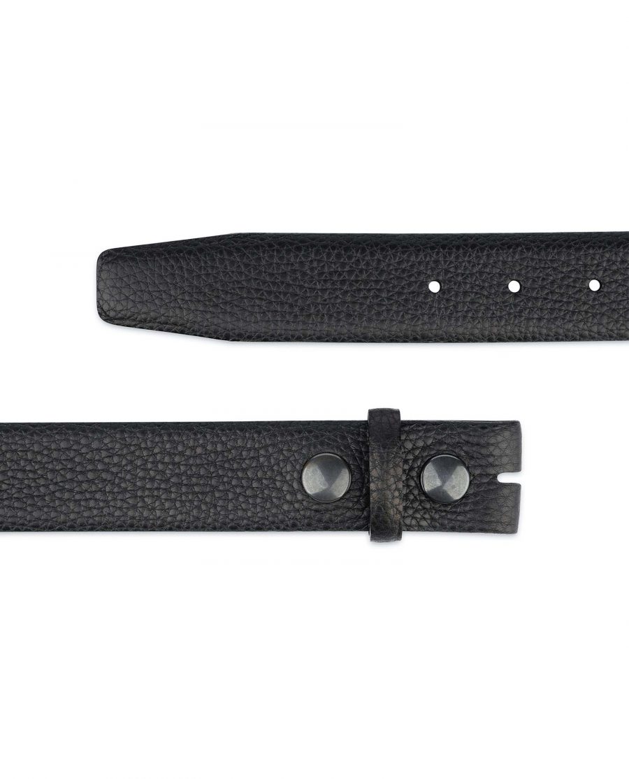 Black-Pebbled-Leather-Belt-Mens-No-buckle-Snap-on-Both-ends