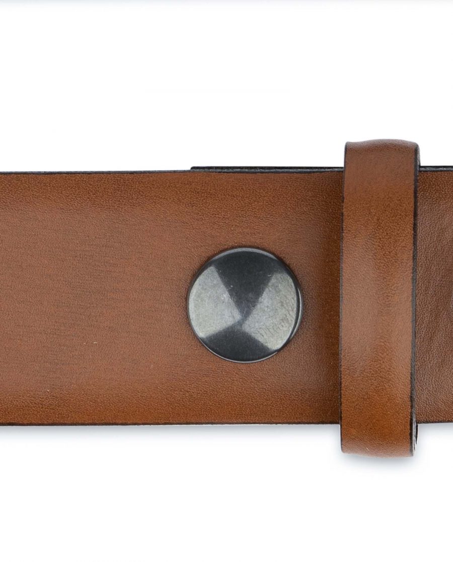 Brown Leather Belt With no Buckle Snap on Button