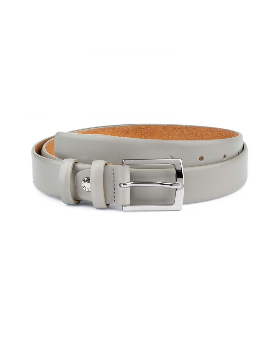 Grey Leather Belt Men’s 1-1-8 inch Wide Capo Pelle