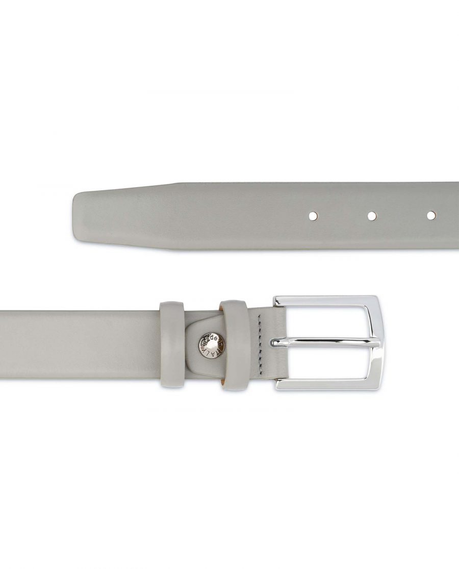 Grey Leather Belt Men’s 1-1-8 inch Wide Casual