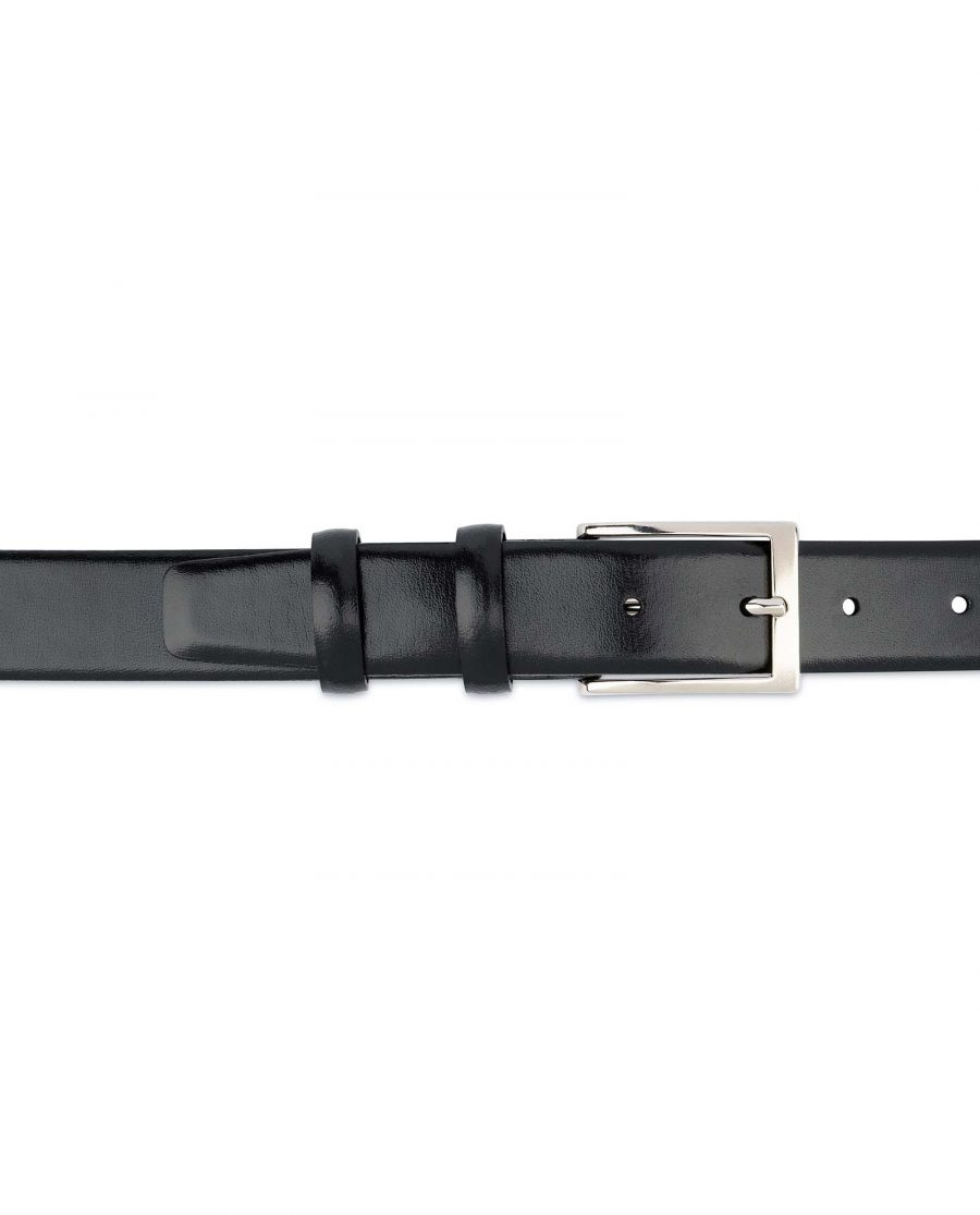 Men’s Black Leather Belt With Silver Buckle On pants
