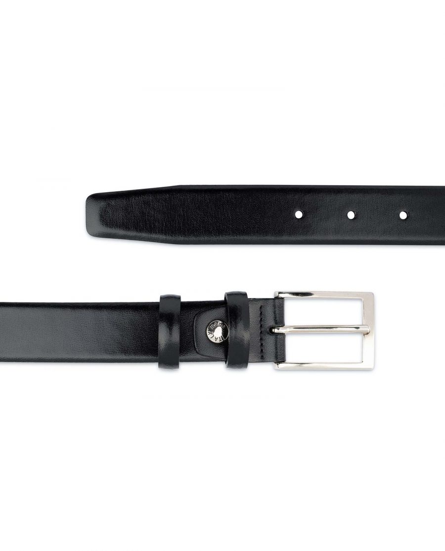 Men’s Black Leather Belt With Silver Buckle Smooth