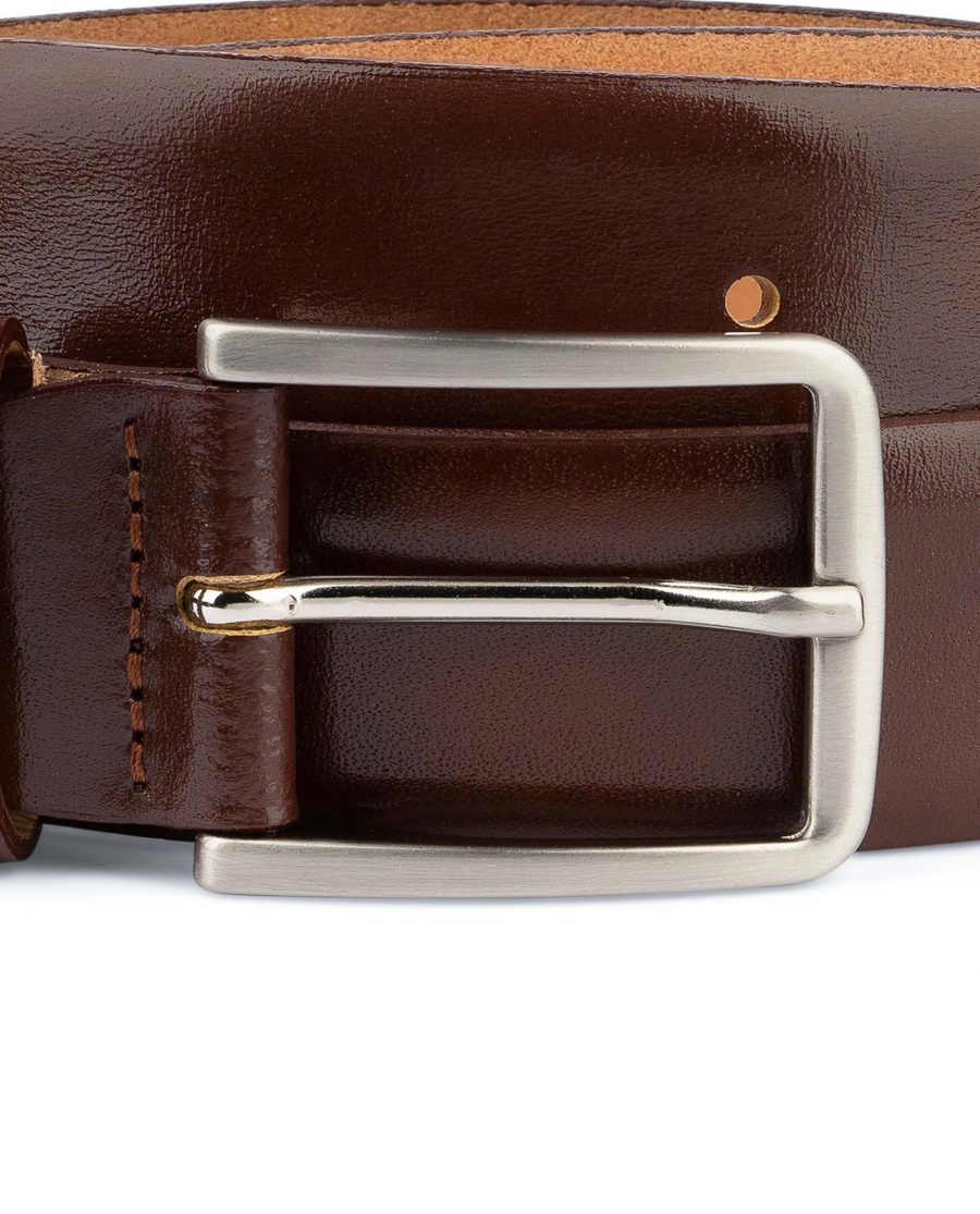 Mens-Cognac-Belt-Genuine-Leather-Silver-buckle