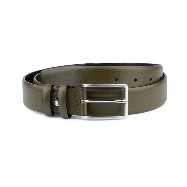 Mens-Green-Belt-Olive-Leather-1-3-8-inch-Capo-Pelle