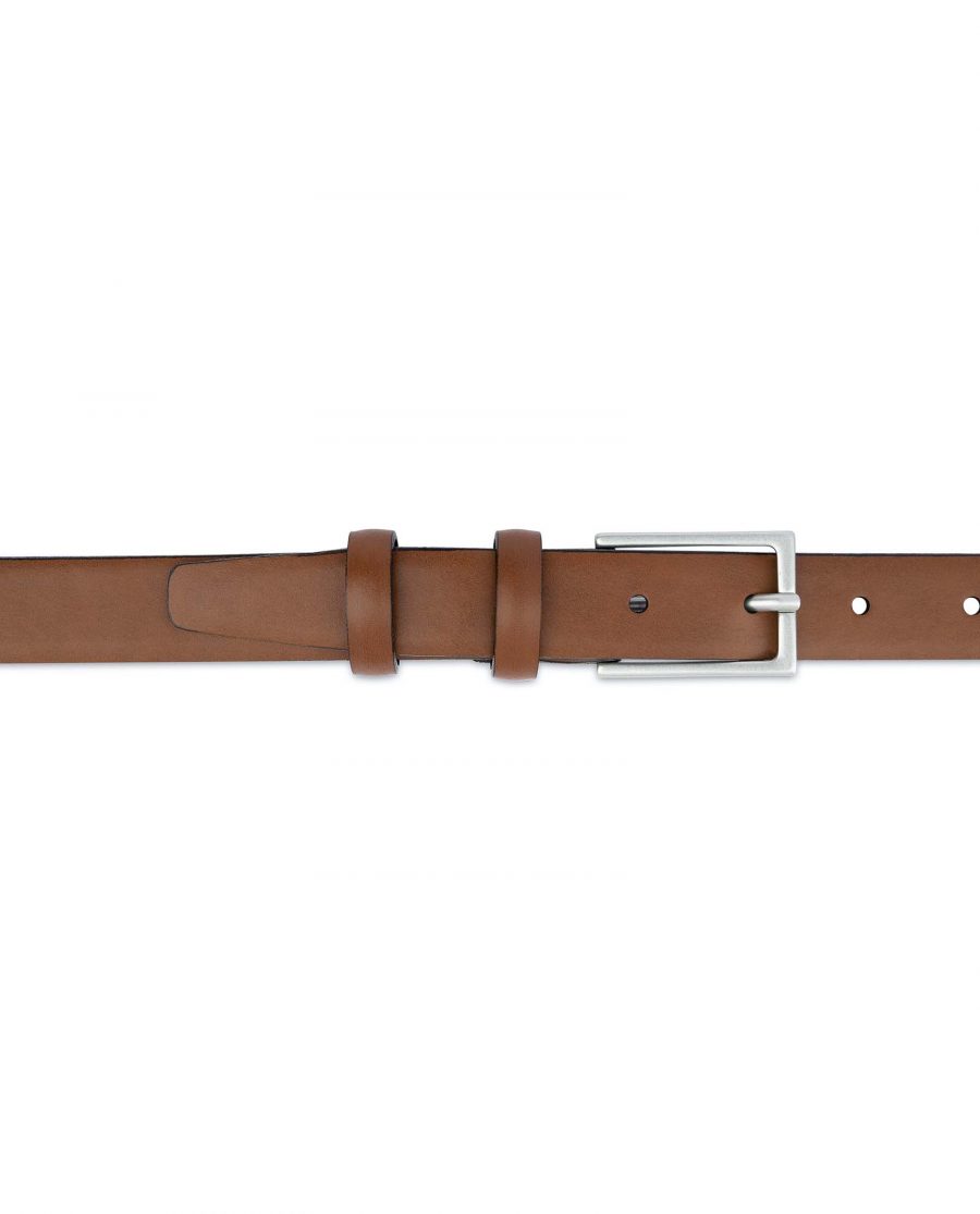 Mens-Tan-Leather-Belt-Brown-1-inch-Wide-On-trousers