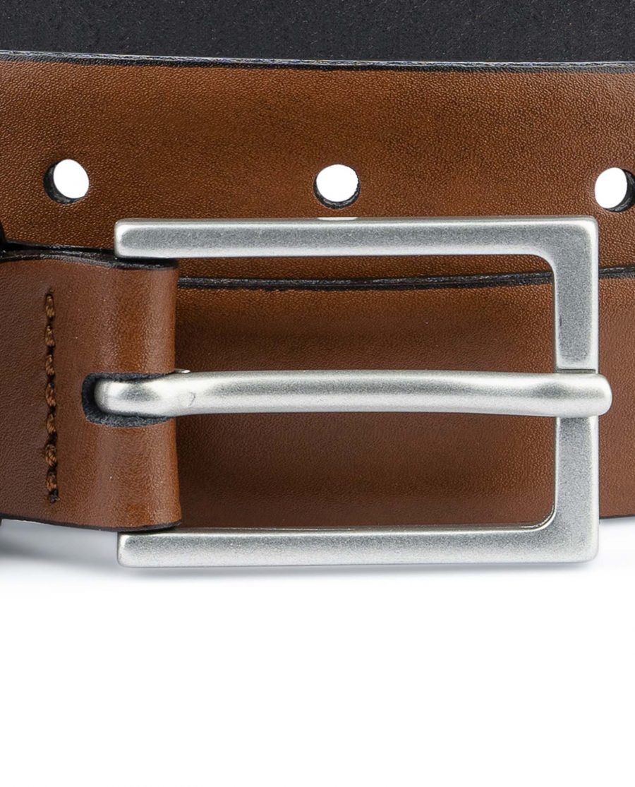 Men’s Tan Leather Belt Brown 1 inch Wide Silver matte buckle