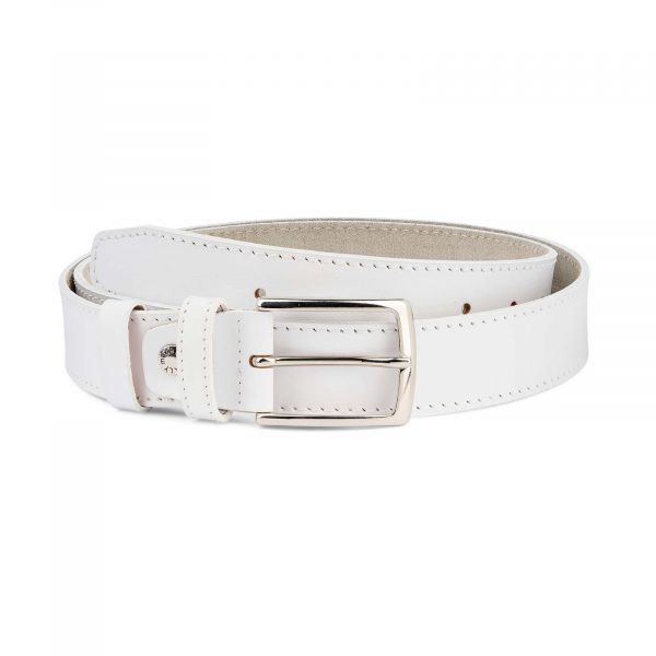 Mens-White-Belt-Genuine-Leather-1-3-8-inch-Capo-Pelle