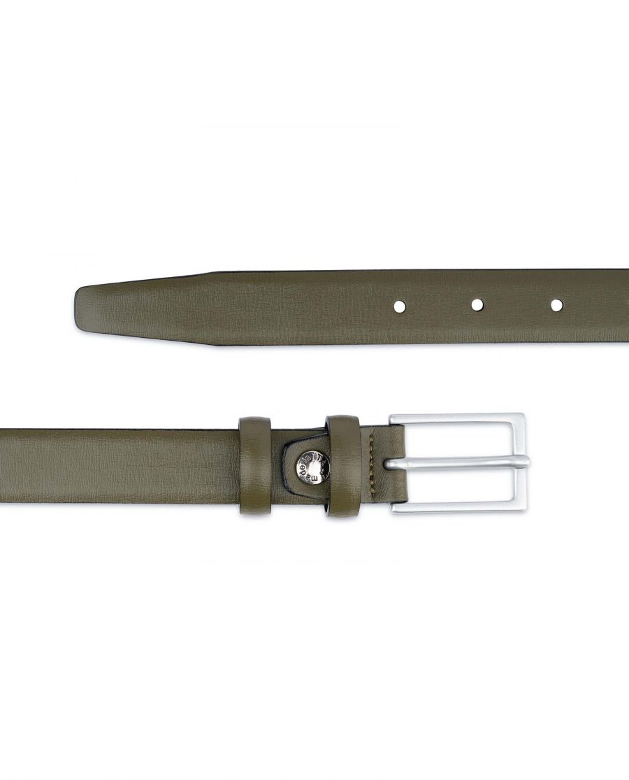Olive Green Belt Mens Thin 1 inch Italian Leather