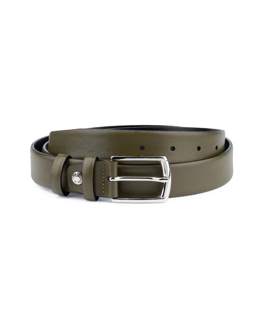 Olive Green Leather Belt Mens 1-1-8 inch Capo Pelle