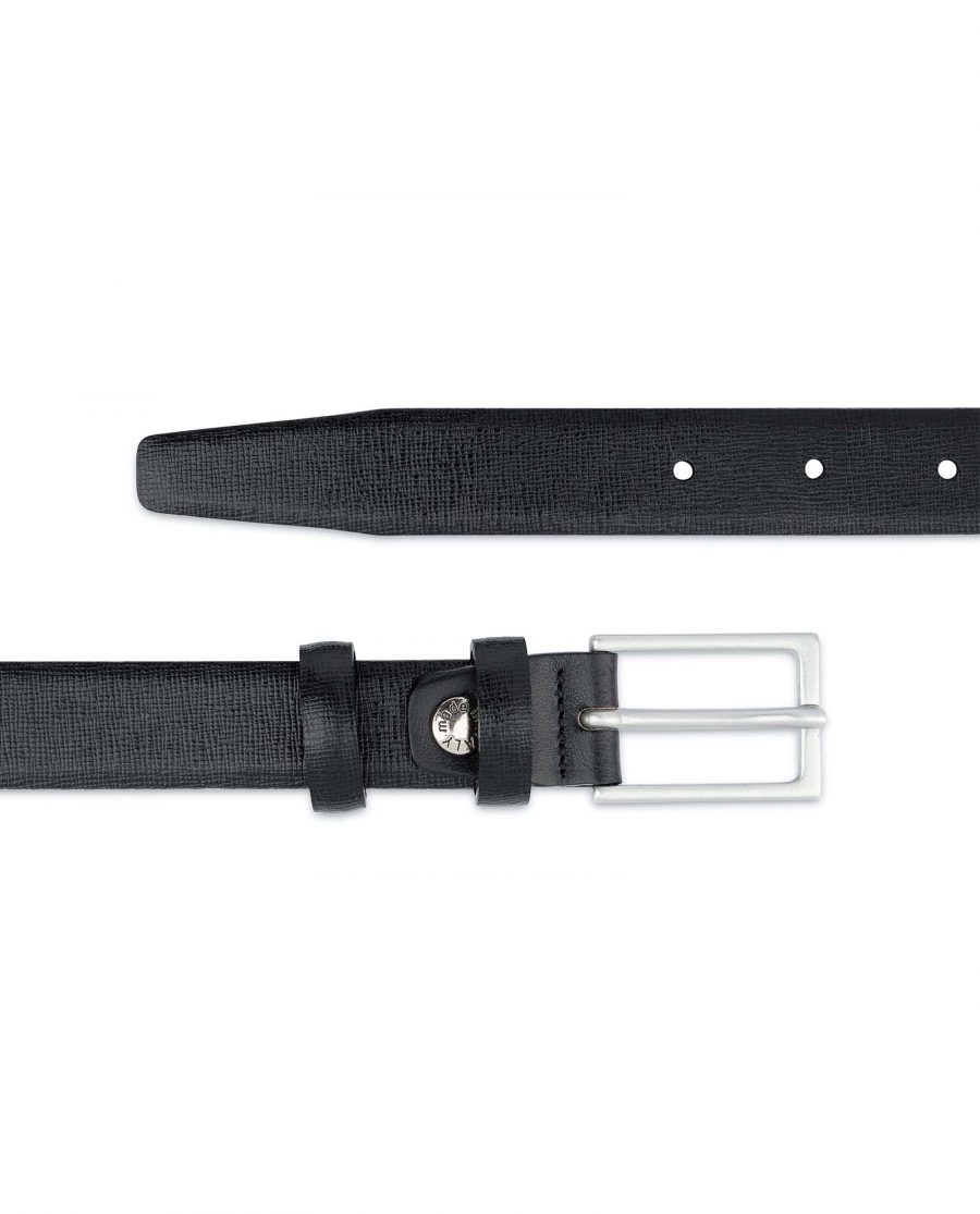 Saffiano-Mens-Black-Leather-Belt-Thin-1-inch-Both-ends