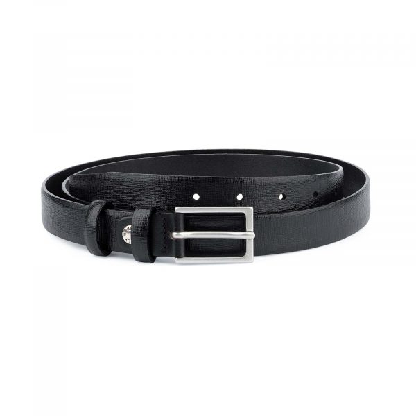 Saffiano-Mens-Black-Leather-Belt-Thin-1-inch-Capo-Pelle