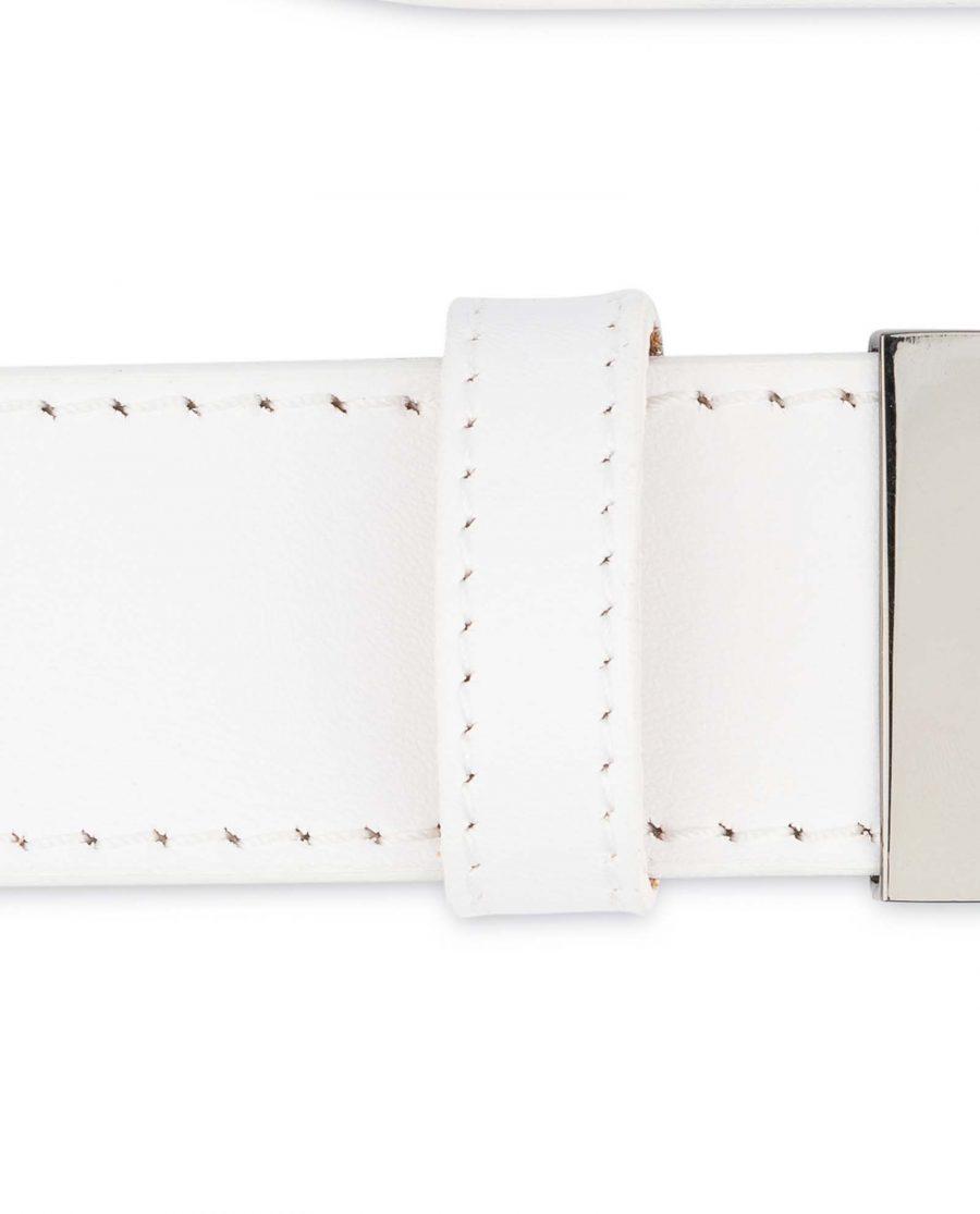 White Leather Belt With Black Buckle Loops