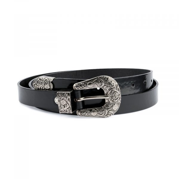 Black Patent Leather Belt With Western Buckle Capo Pelle