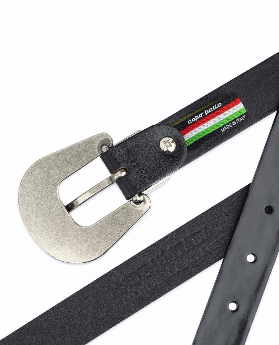 Black Patent Leather Belt With Western Buckle Italian