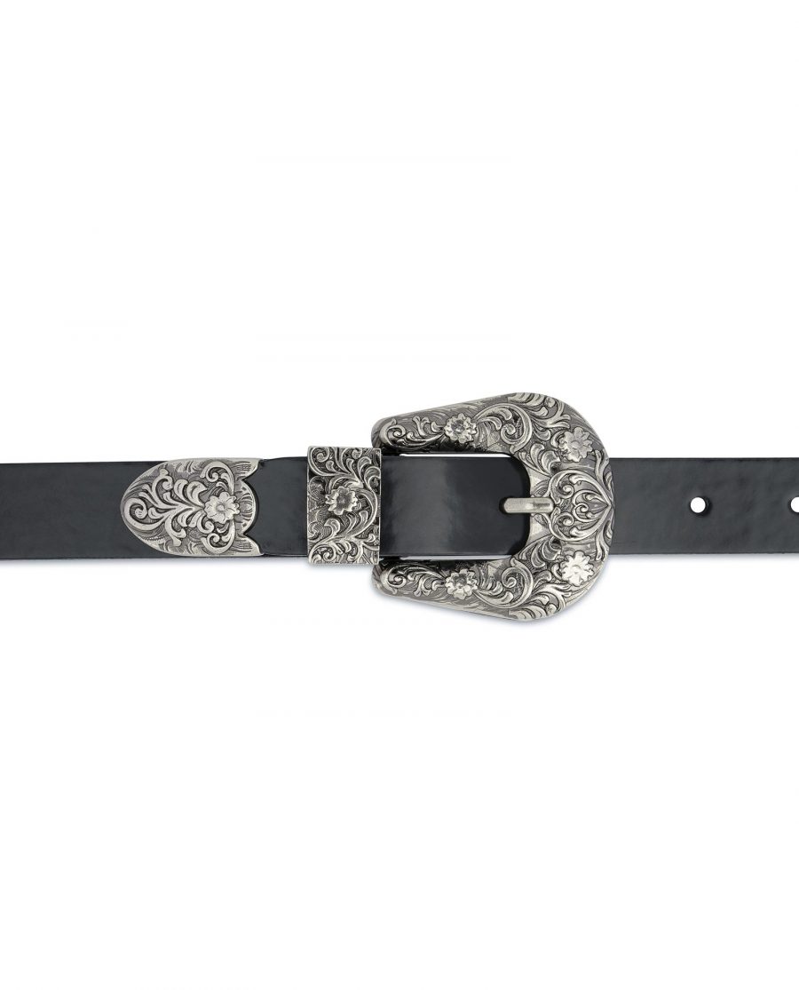 Black Patent Leather Belt With Western Buckle On dress