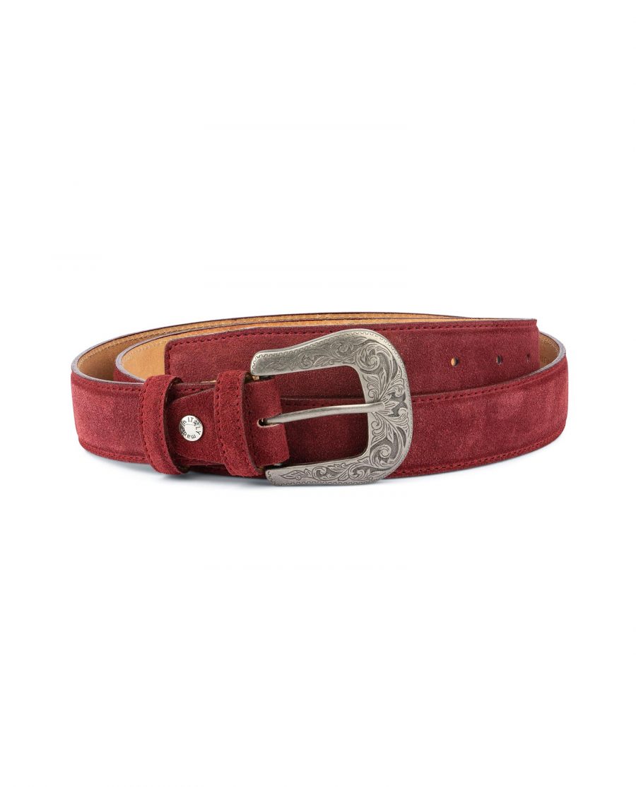 Burgundy Suede Western Belt For Men With Buckle Capo Pelle