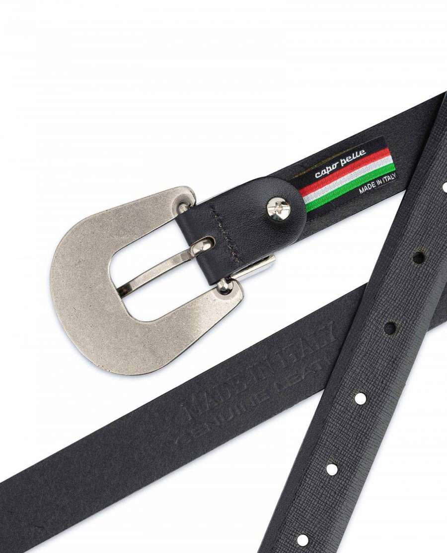 Western Belt For Women Black Saffiano Leather Made in Italy