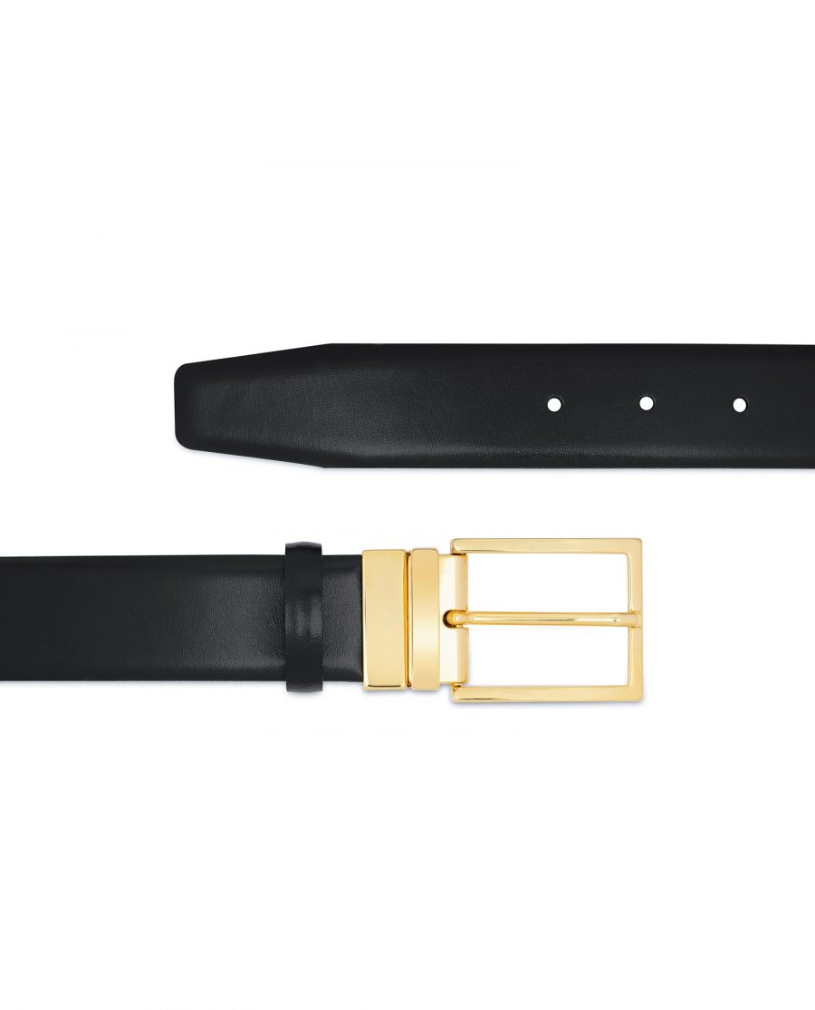 Black Belt With Gold Buckle For Men Genuine Leather