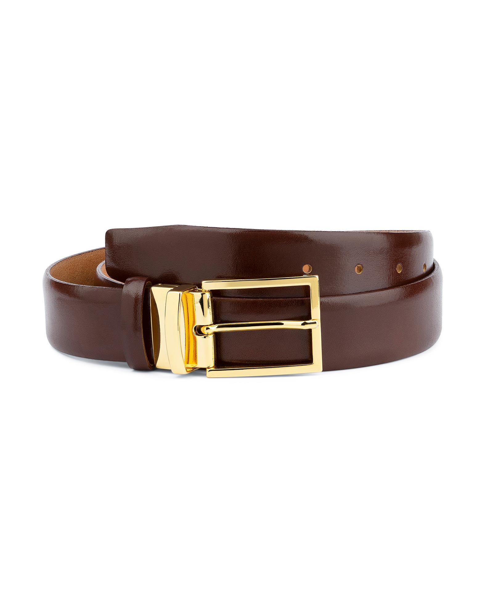 Brown belt With gold buckle Mens belts Cognac Leather Tan Dress For suit pants | eBay