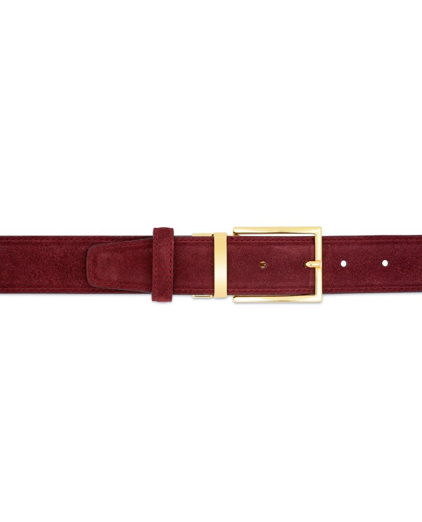 Buy Burgundy Belt With Gold Buckle | Suede Leather | Capo Pelle
