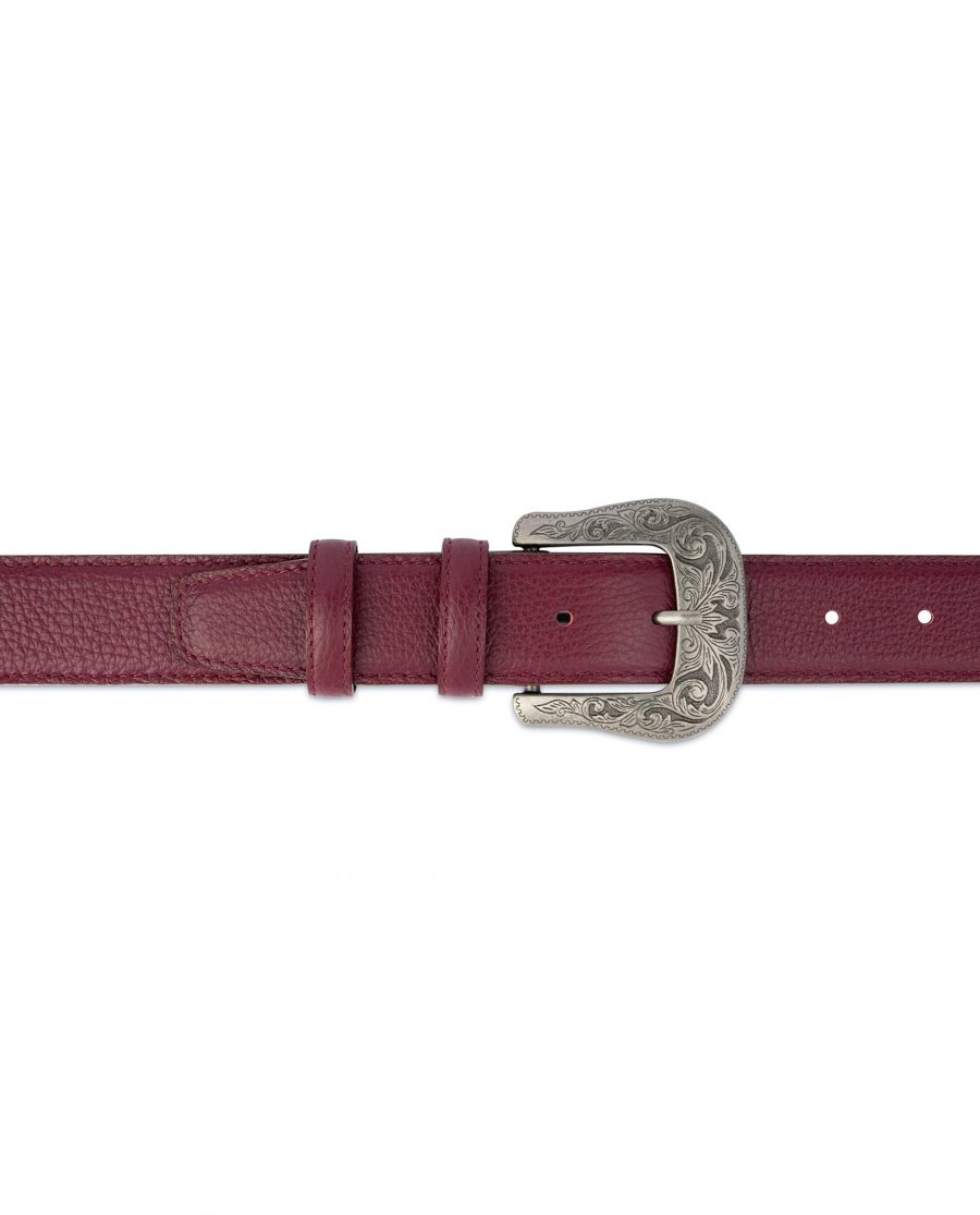 Burgundy Western Belt With Buckle Italian Genuine Leather