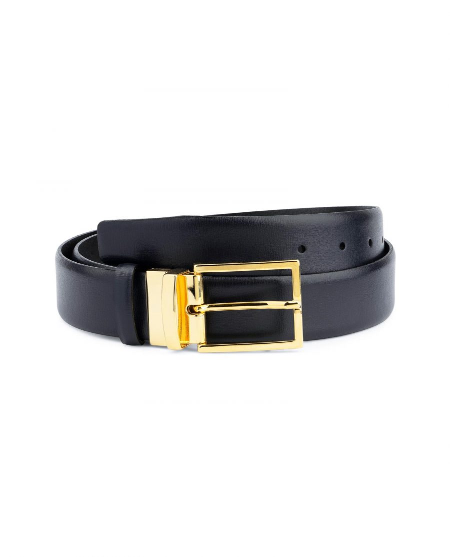 Mens Navy Blue Belt With Gold Buckle Capo Pelle