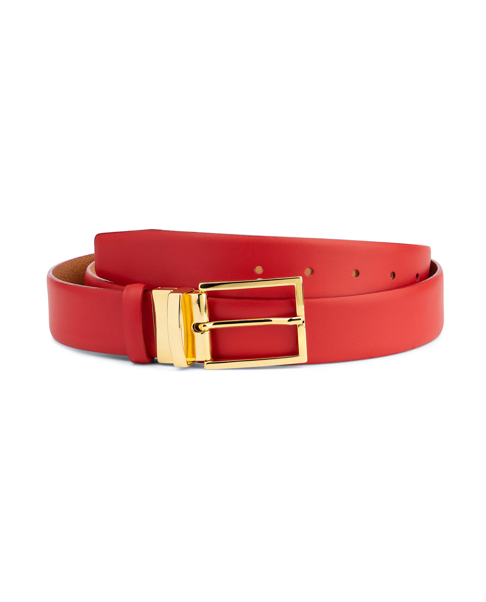 OSTRICH Pattern RED Color BONDED Leather Men's Belt Gold-Tone Buckle Regular 