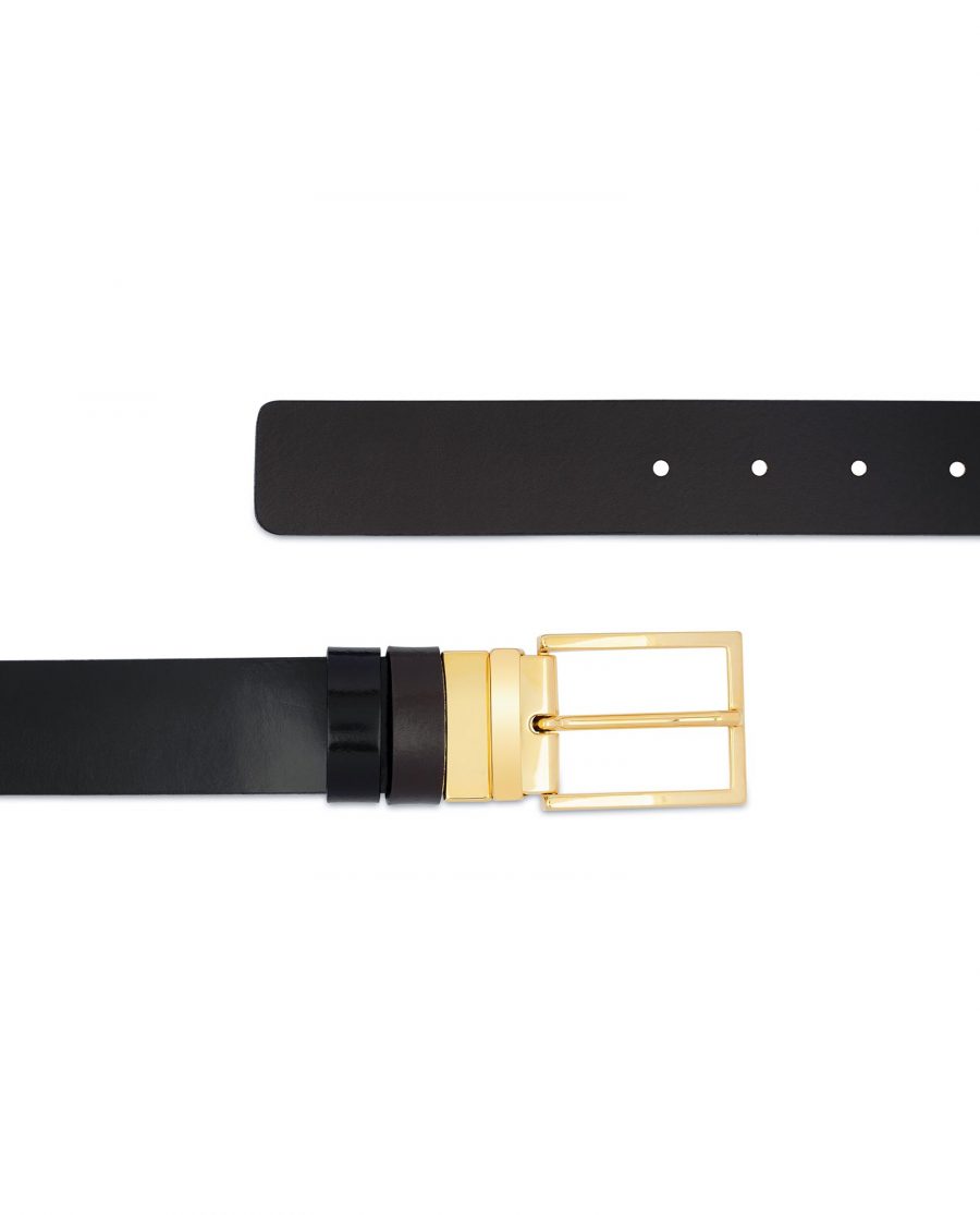 Patent Leather Belt With Gold Buckle Reversible to Brown