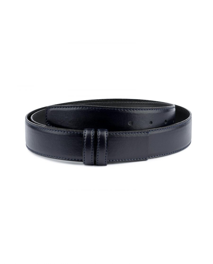 Navy Blue Mens Belt Without Buckle Genuine Leather Capo Pelle