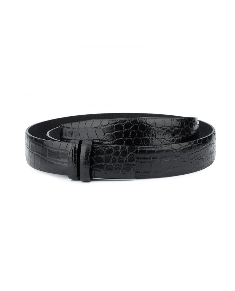Black Croco Leather Strap for Belt Replacement Mens 1