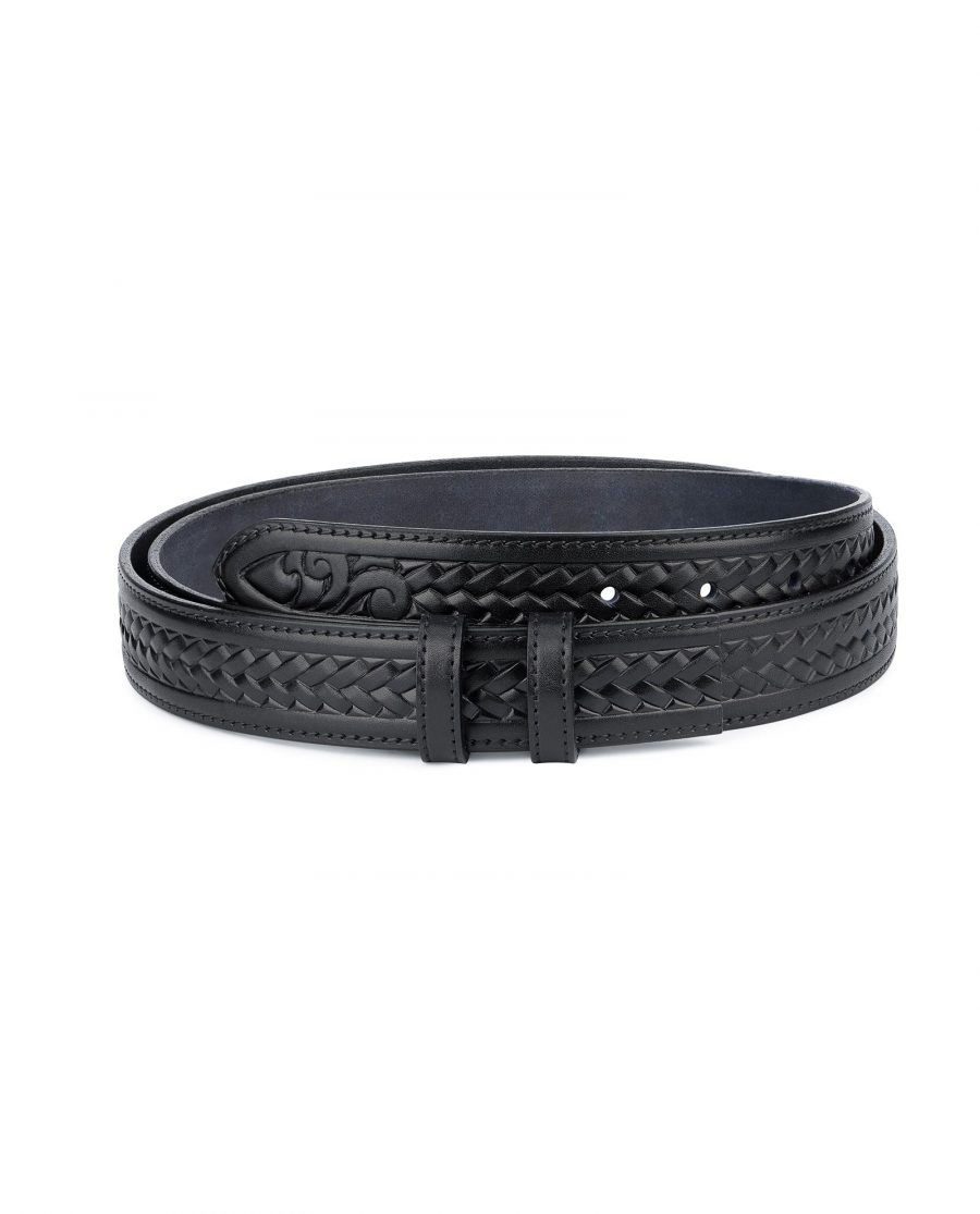 Tooled Leather Belt Strap no Buckle Black Full Grain 1