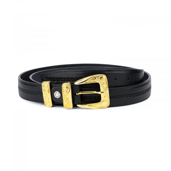 Black Gold Buckle Belt Full Grain Leather 1