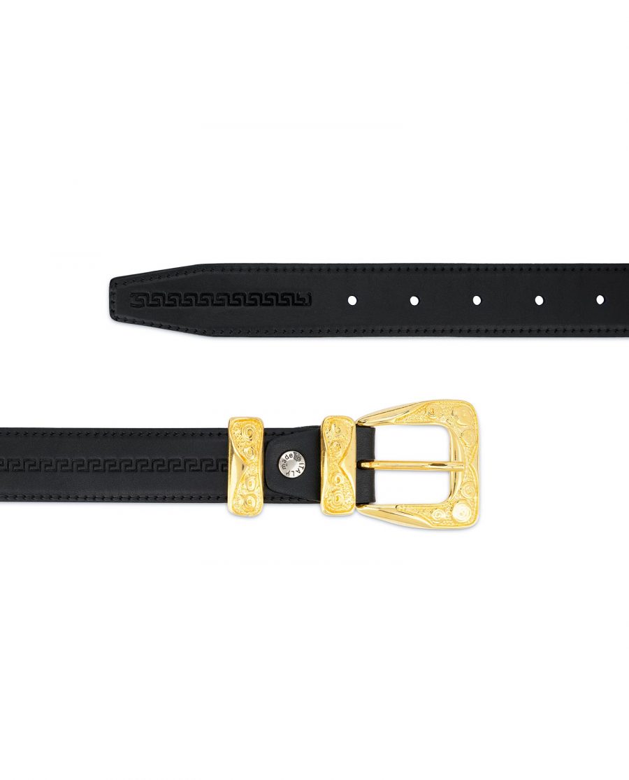 Black Gold Buckle Belt Full Grain Leather 2