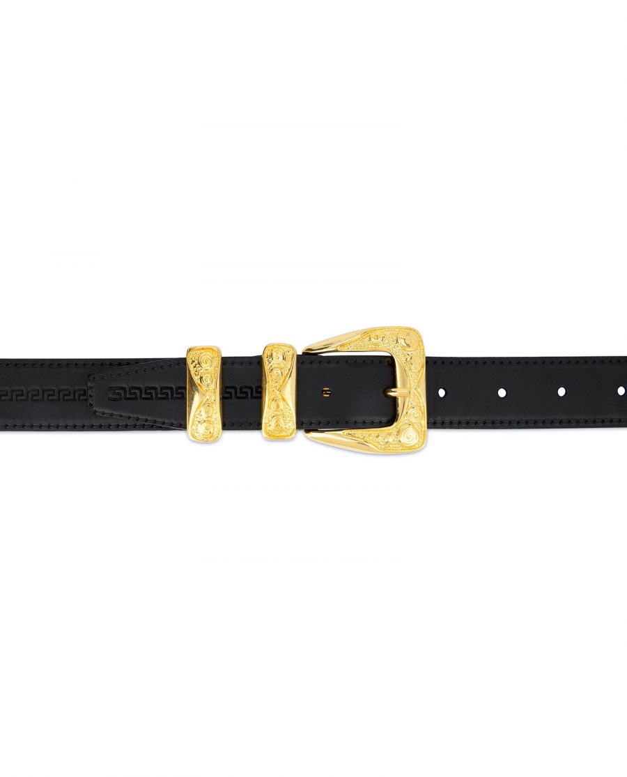 Black Gold Buckle Belt Full Grain Leather 3