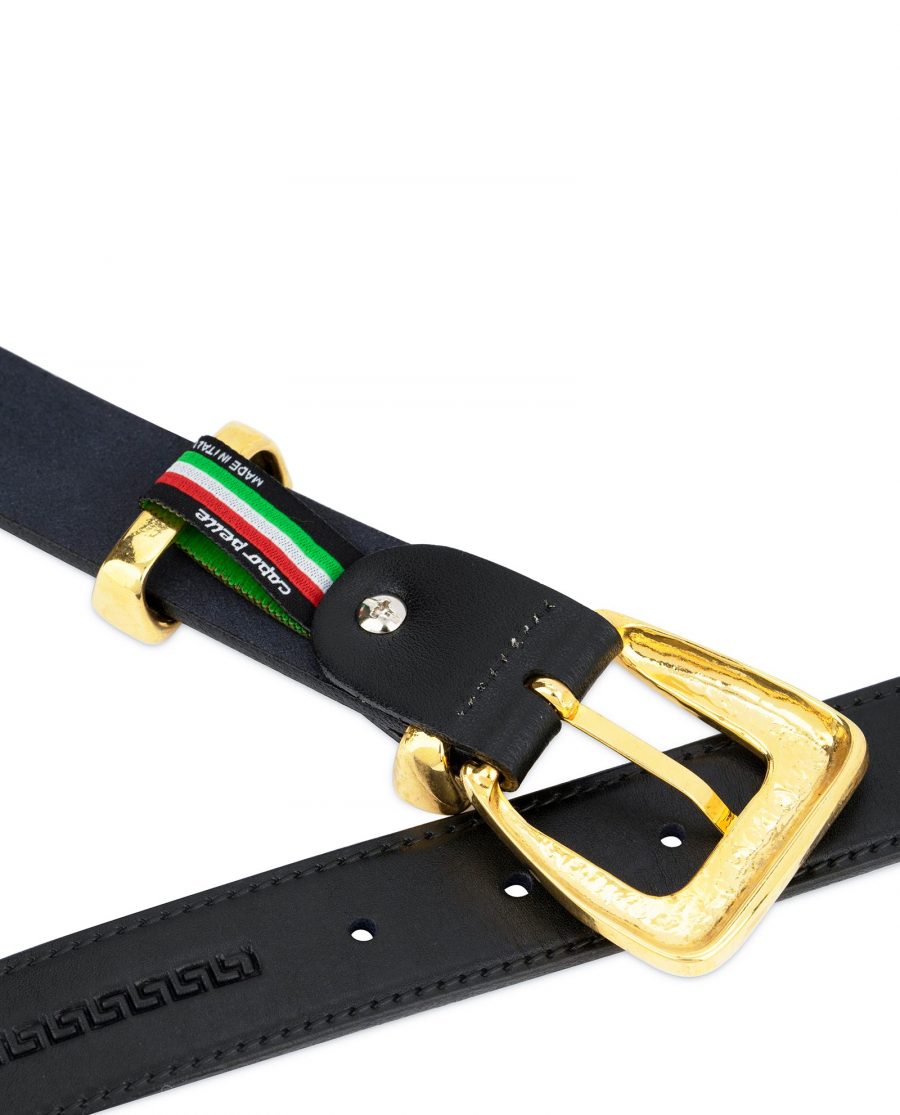 Black Gold Buckle Belt Full Grain Leather 4